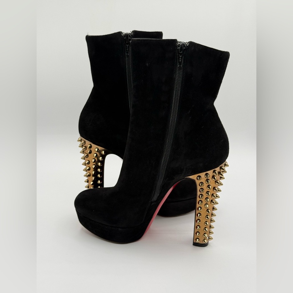 Christian Louboutin Black Suede Studded Heel Taclou Ankle Boots Size 37.5 - Picture 10 of 17